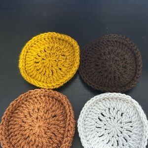 Handcrafted Crochet Coaster Set of 4 - Yellow, Brown, Tan, and Gray